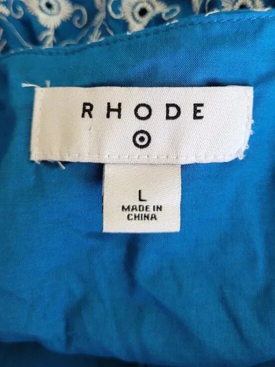 Rhode x Target Blue Embroidered Eyelet Cotton Puff Sleeve Mini Dress Womens L - Picture 9 of 12